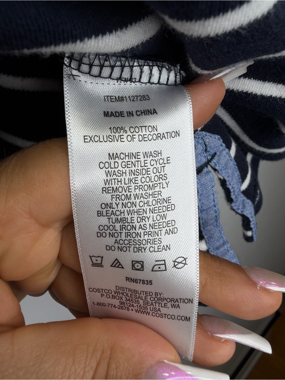 Nautica 100% Cotton Navy & White Striped Roll Sleeve Top Size Large - Picture 9 of 11